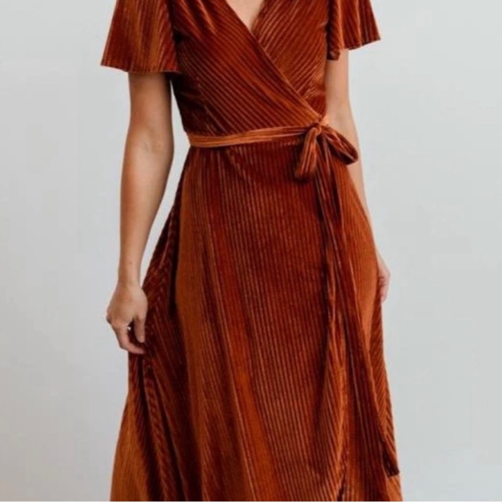 Baltic Born Andi Ribbed Wrap Velvet Dress- Copper